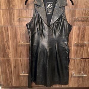 Black Leather Sleeveless Dress